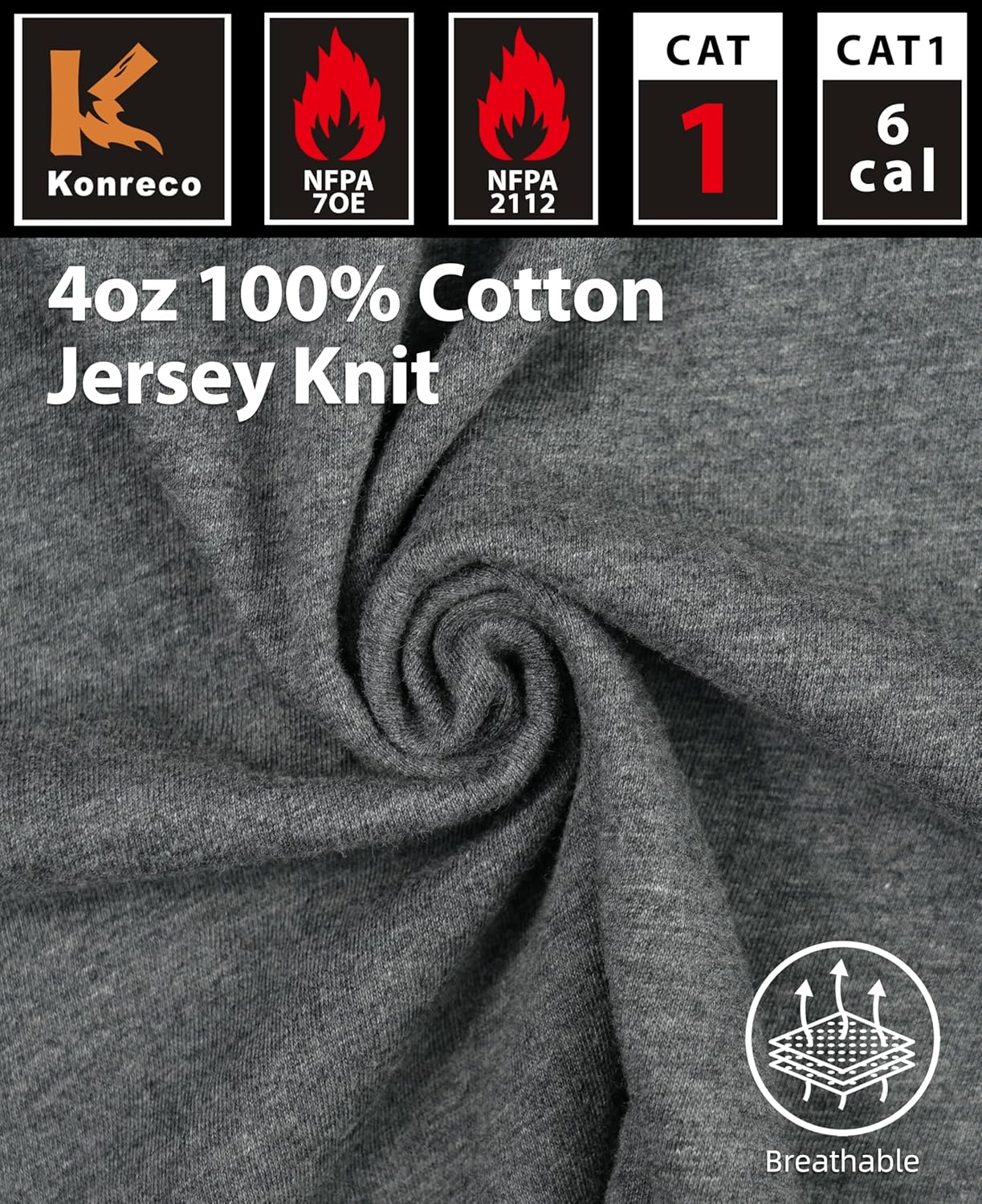 KONRECO FR Shirts for Men Summer Two Tone 4oz Lightweight Flame Resistant/Fire Retardant CAT1 Work T-Shirt Baselayer - Image 6