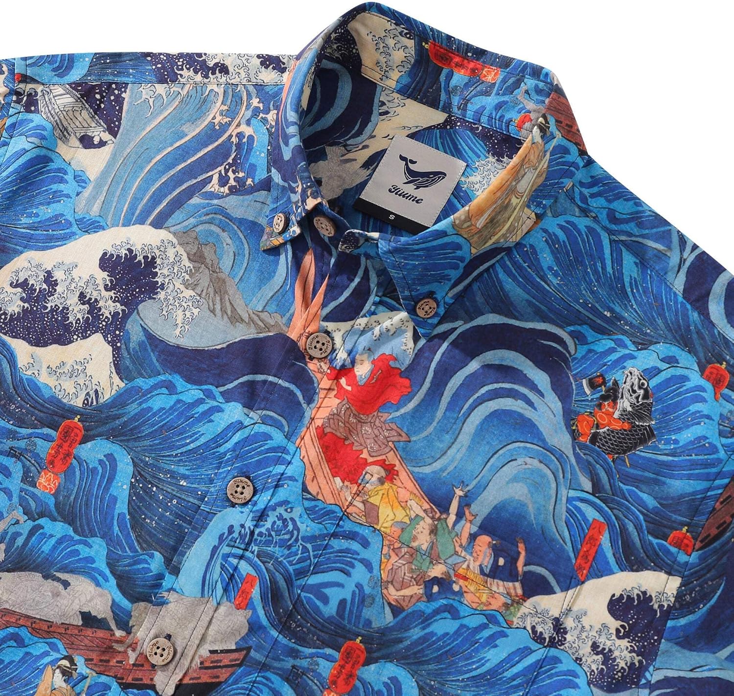 YIUME Hawaiian Shirt for Men Sea Deity Button-Down Shirt Short Sleeve 100% Cotton Shirt