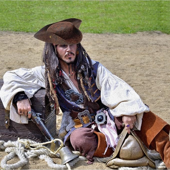 Sombrero de Pirata Tricornio de Cuero Sintético Marrón para Adultos miniatura 2