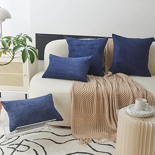 Vista 347 de Home Brilliant - Juego de 2 fundas de almohada de 24 x 24 pulgadas / 61 x 61 cm., de terciopelo de pana a rayas, cojín cuadrado decorativo, funda