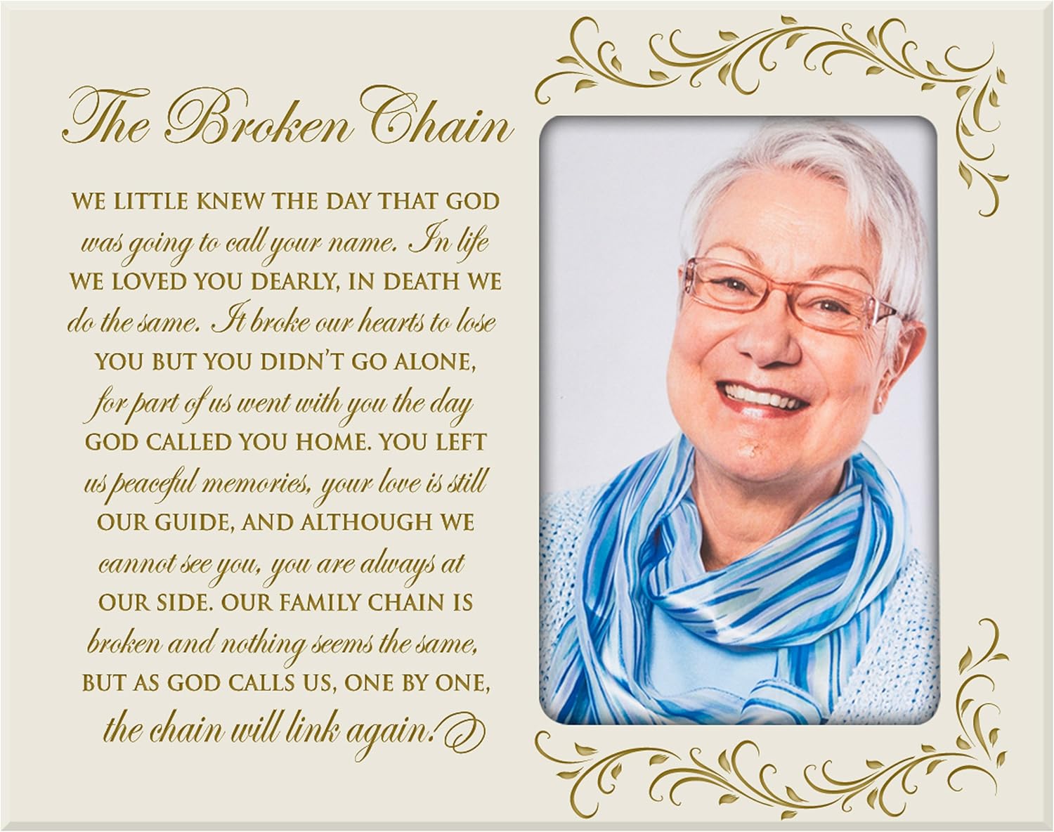 LifeSong Milestones Broken Chain Memorial Picture Frame – Remembrance Poem | Ivory Wood Photo Frame | In Loving Memory | Sympathy Gift | Holds 4x6 Photo