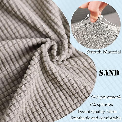 Miniatura 5 de Juego de 2 fundas para sofá y sillón, fundas elásticas para sillón reclinable, juego de 2 (arena)
