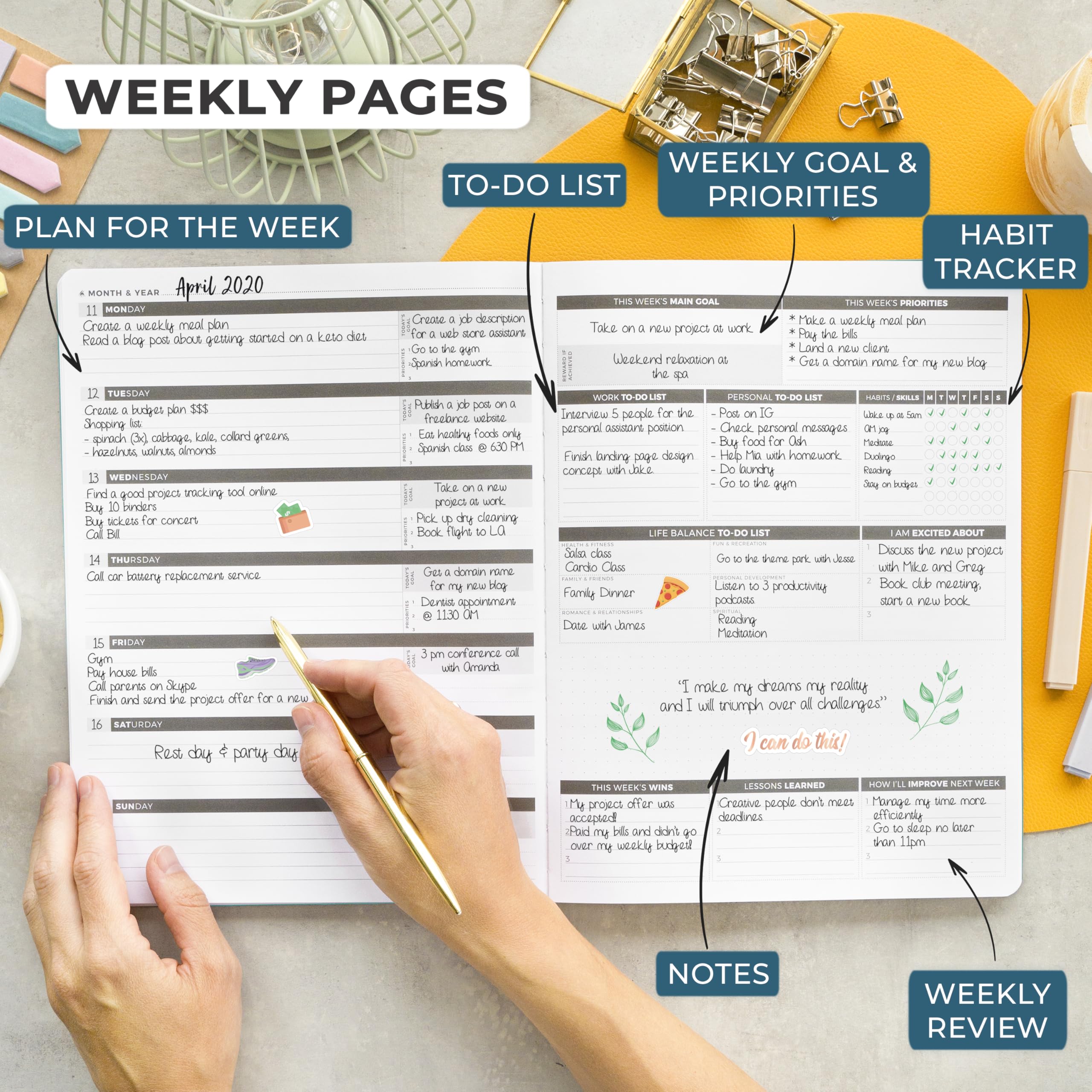 Clever Fox Planner PRO - Planner Settimanale/Mensile. Per aumento della tua produttività, Gestione del Tempo e raggiungere i tuoi obiettivi - Organizer, dura 1 anno - A4, Senza Data - Aquamarina