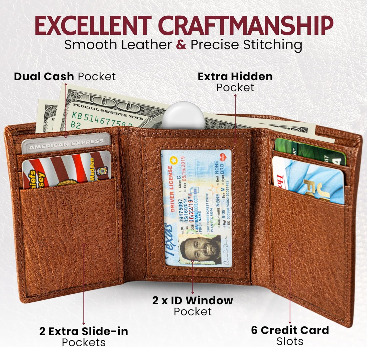 BULL GUARD Leather Trifold Wallets For Men with ID and RFID Blocking Great For Work, Sports, Outdoors - Image 3