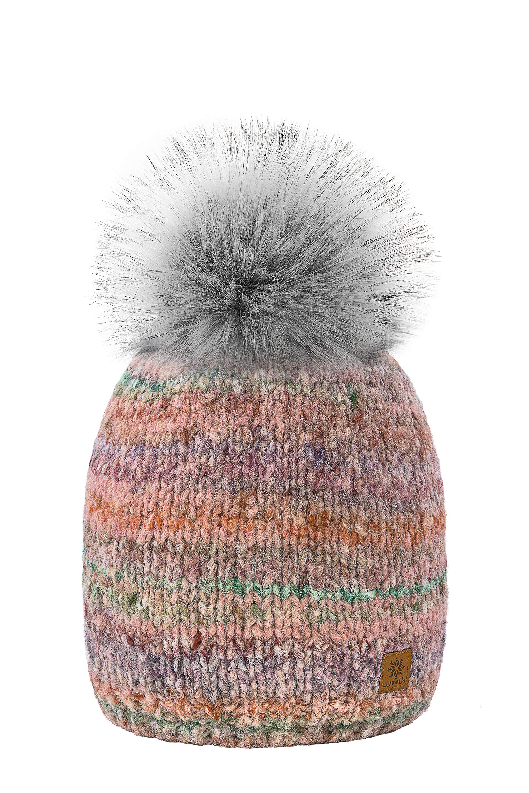 MFAZ Morefaz Ltd Winter Women Hat Wool Beanie Hat Worm Knitted Hats Fleece Pom Pom (Rose Pink)