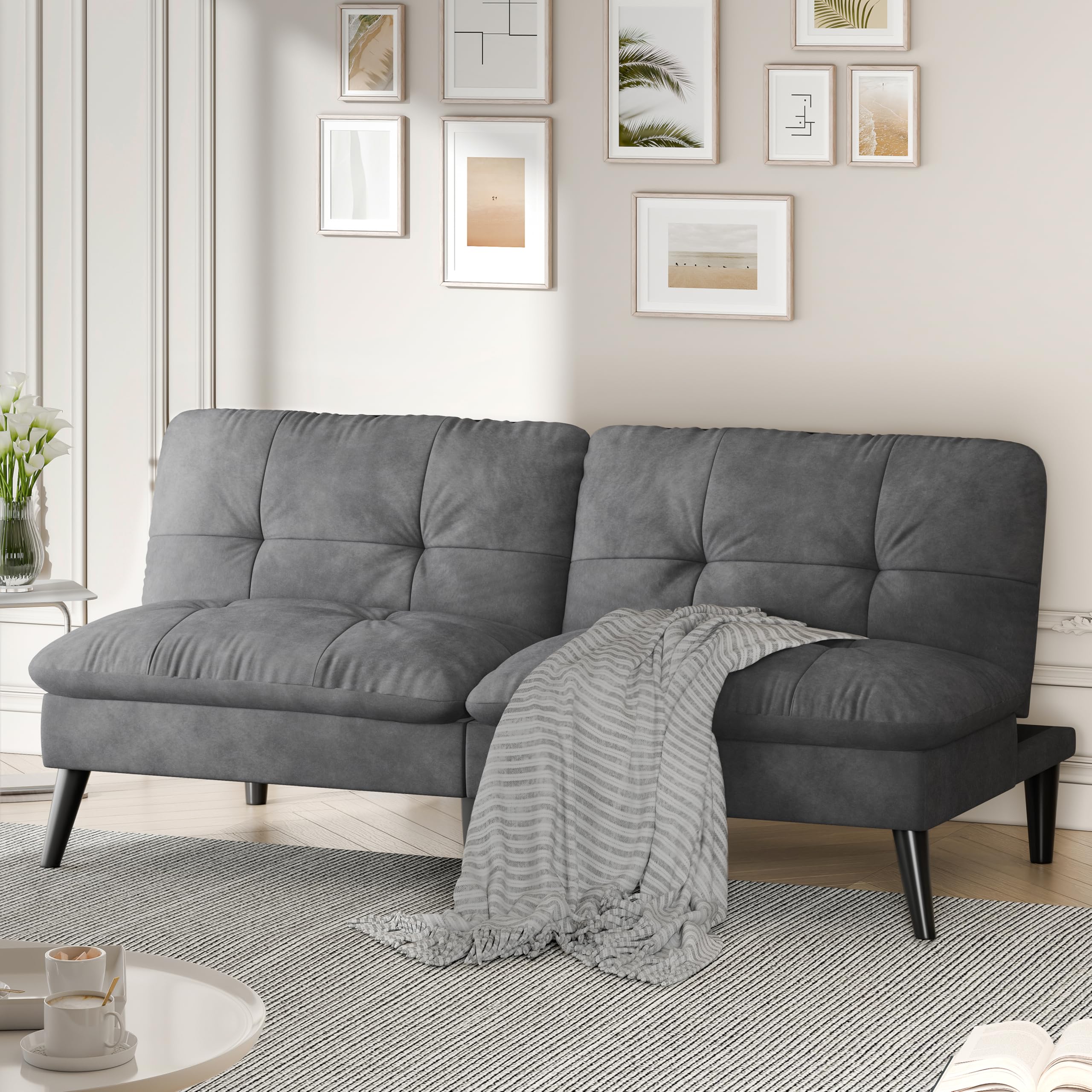 Shintenchi Convertible Futon Sofa Bed Folding Velevt Set with Adjustable Backrest Recliner Lounge for Living Room Apartment or