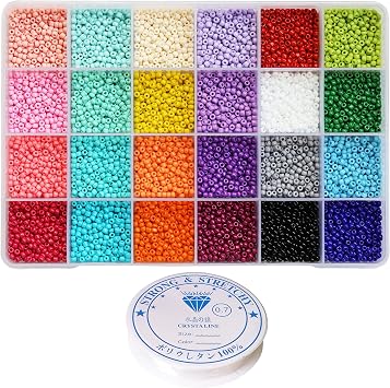 Bala&Fillic Size 3mm Seed Beads About 8400pcs in Box, 8/0 Glass Seed Beads for Making Bracelet Necklace Earring Jewelry About 350pcs/Color, 24 Colors