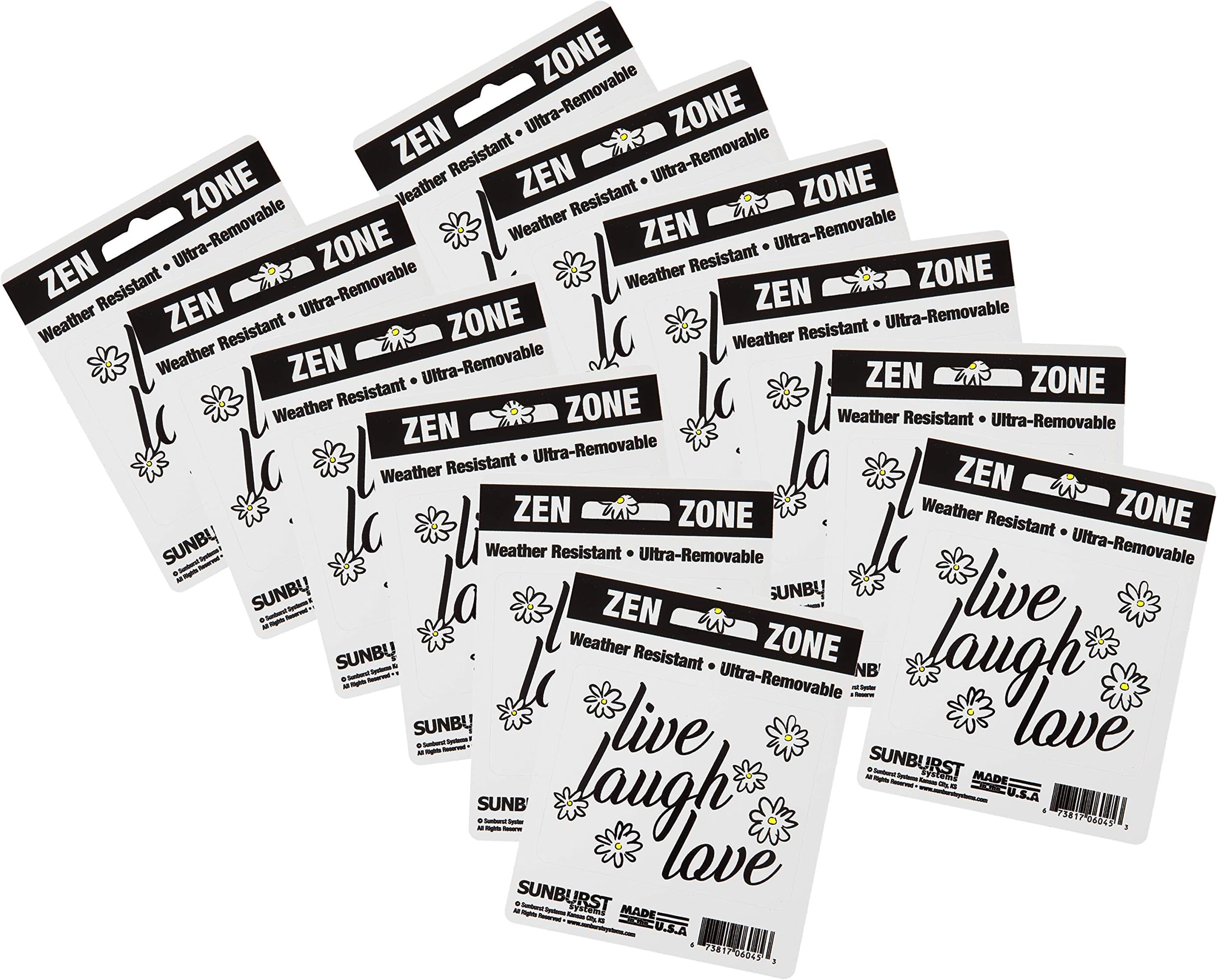 Sunburst Systems6245 Zen Zone Decal, Live Laugh Love Decal, 12 Pack