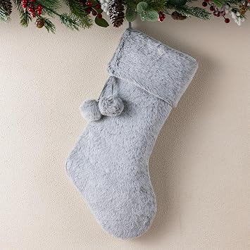 Gray Christmas Stocking,Large Plush Faux Fur Christmas Stockings,Fireplace Hanging Ornaments Xmas Tree Decorations for Holiday Party Decor