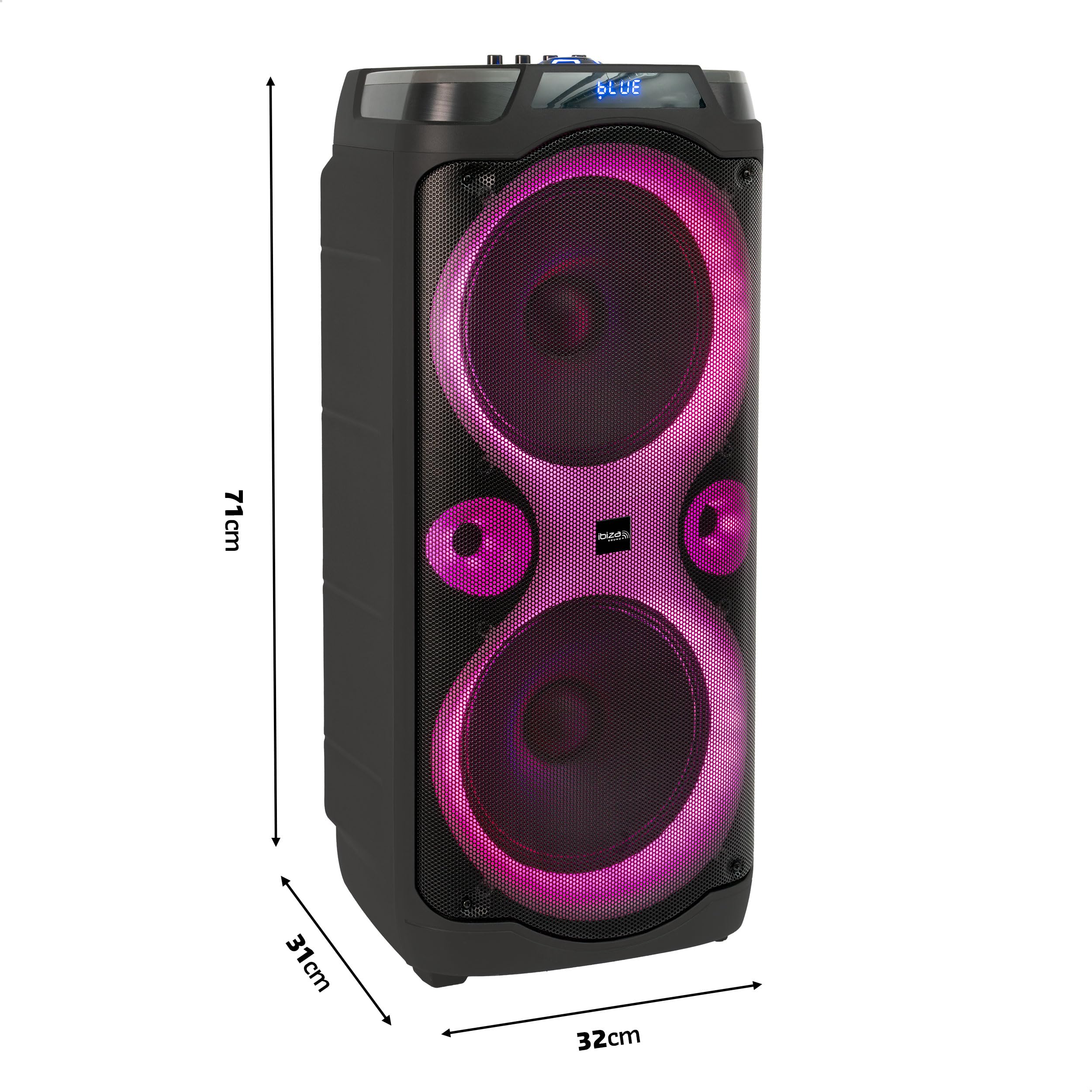 Ibiza - Columba-Karaoke - Enceinte Bluetooth Karaoke avec 2 Micros sans Fil - Changeur de Voix, lumières LED, Talkover et Fonction Rec - Soirées Karaoké