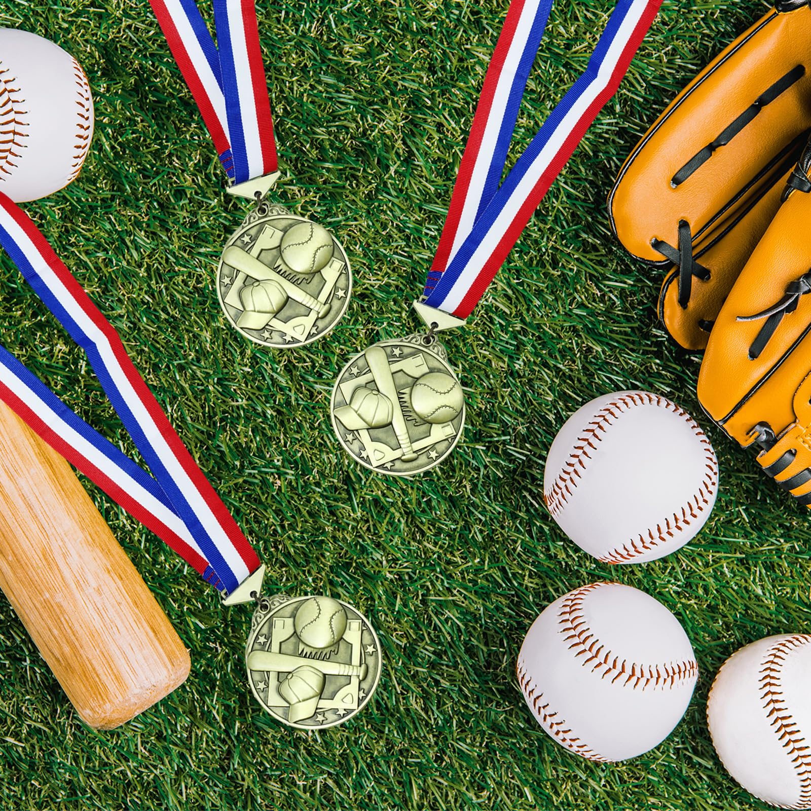 6-pak nagród medali ze wstążkami na szyję, baseball softball, złote medale, trofea za udział drużyny, nagrody psychiczne, upominki imprezowe na zawody sportowe, prezent na uroczystość