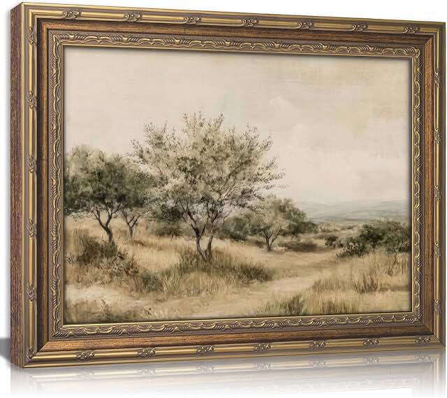 Vintage Gold Framed Olive Tree Landscape Wall Art