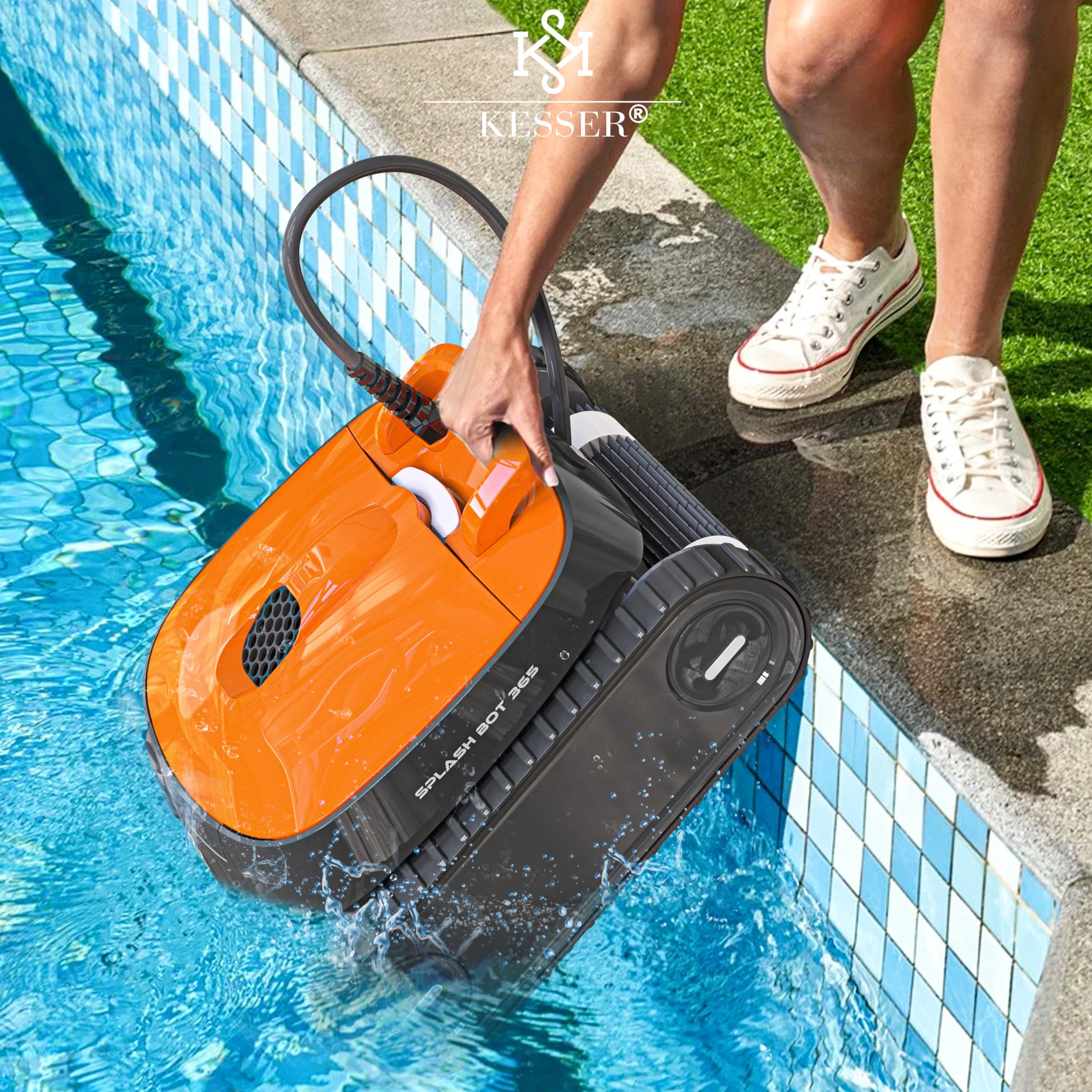 KESSER Robot de piscine pour sol et mur jusqu'à 100 m², nettoyage de ligne d'eau, nettoyeur automatique de piscine avec fonction application et module de commande, aspirateur pour piscine encastrée