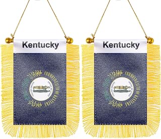 2 Pack American US Kentucky Window Hanging Flag,Mini USA Kentucky State Car Flag with Pole Tassel Suction Cup Rearview Mirror Decoration(3x5 Inch)
