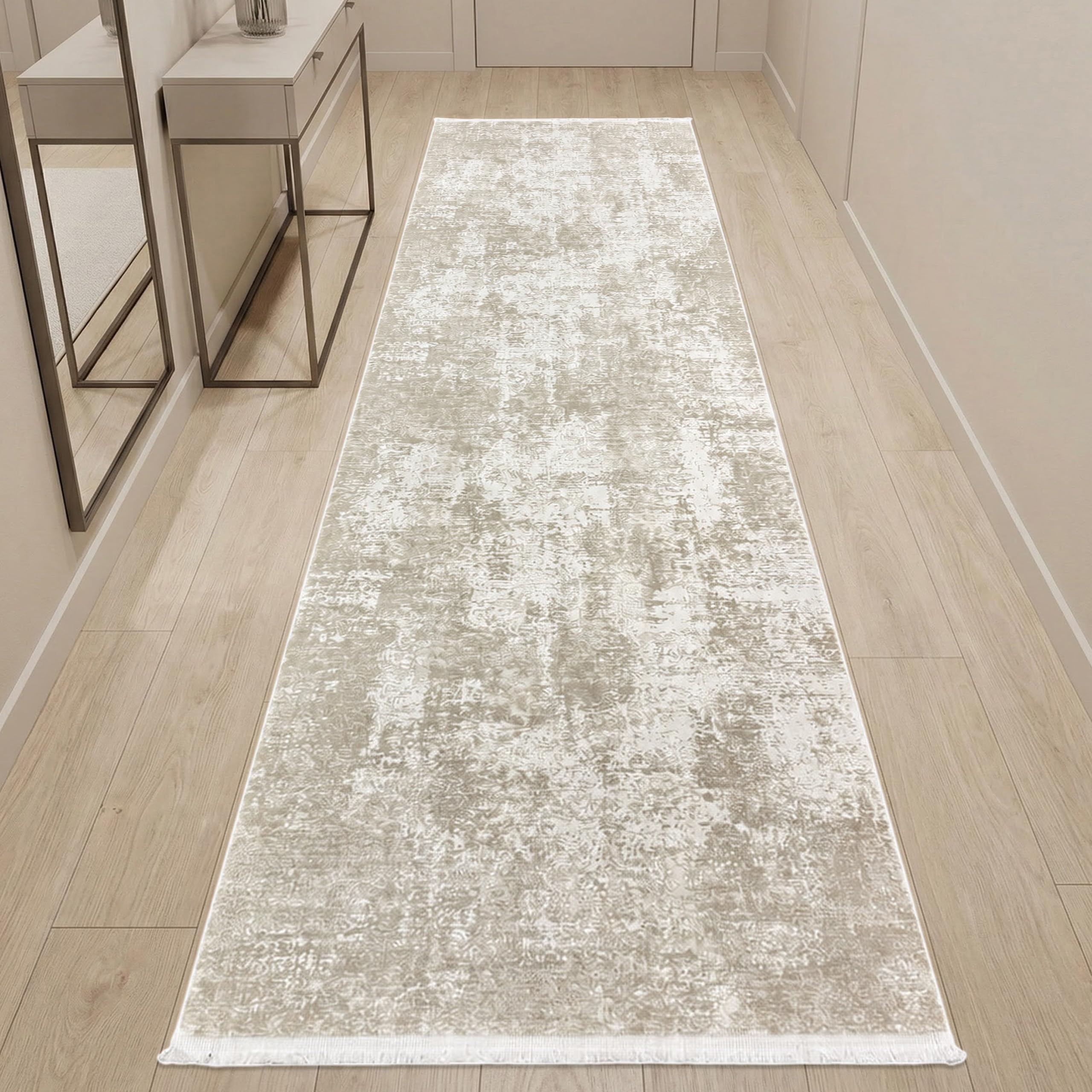 Tapis de couloir et salon au motif vintage beige pour embellir votre entrée