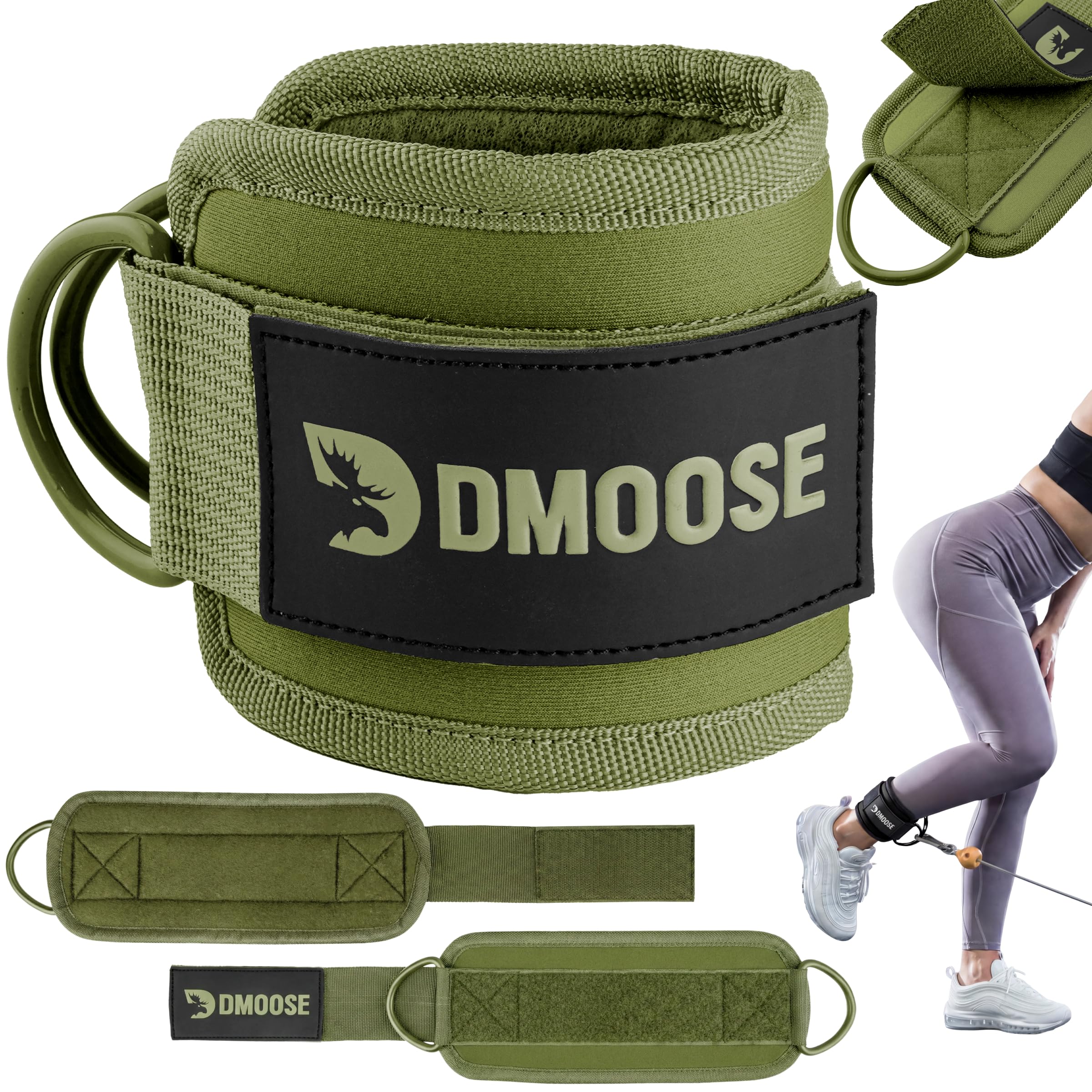 DMoose Ankle Strap for Cable Machine - One Size Fit with Premium Padding, Workout Kickback Ankle Cuffs, Ankle Bands for Working Out, Booty Workouts, Leg Extension, Hip Abductors &amp; Lower Body Exercises