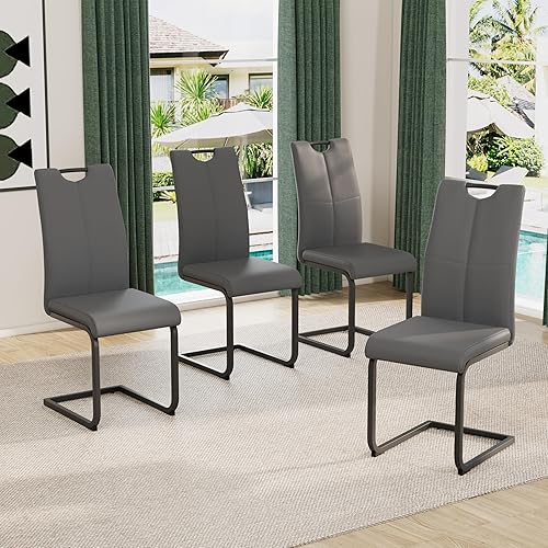 Miniatura 26 de Juego de 6 sillas de comedor modernas de piel sintética con respaldo alto y patas de metal plateado para cocina, comedor, color blanco Blanco con