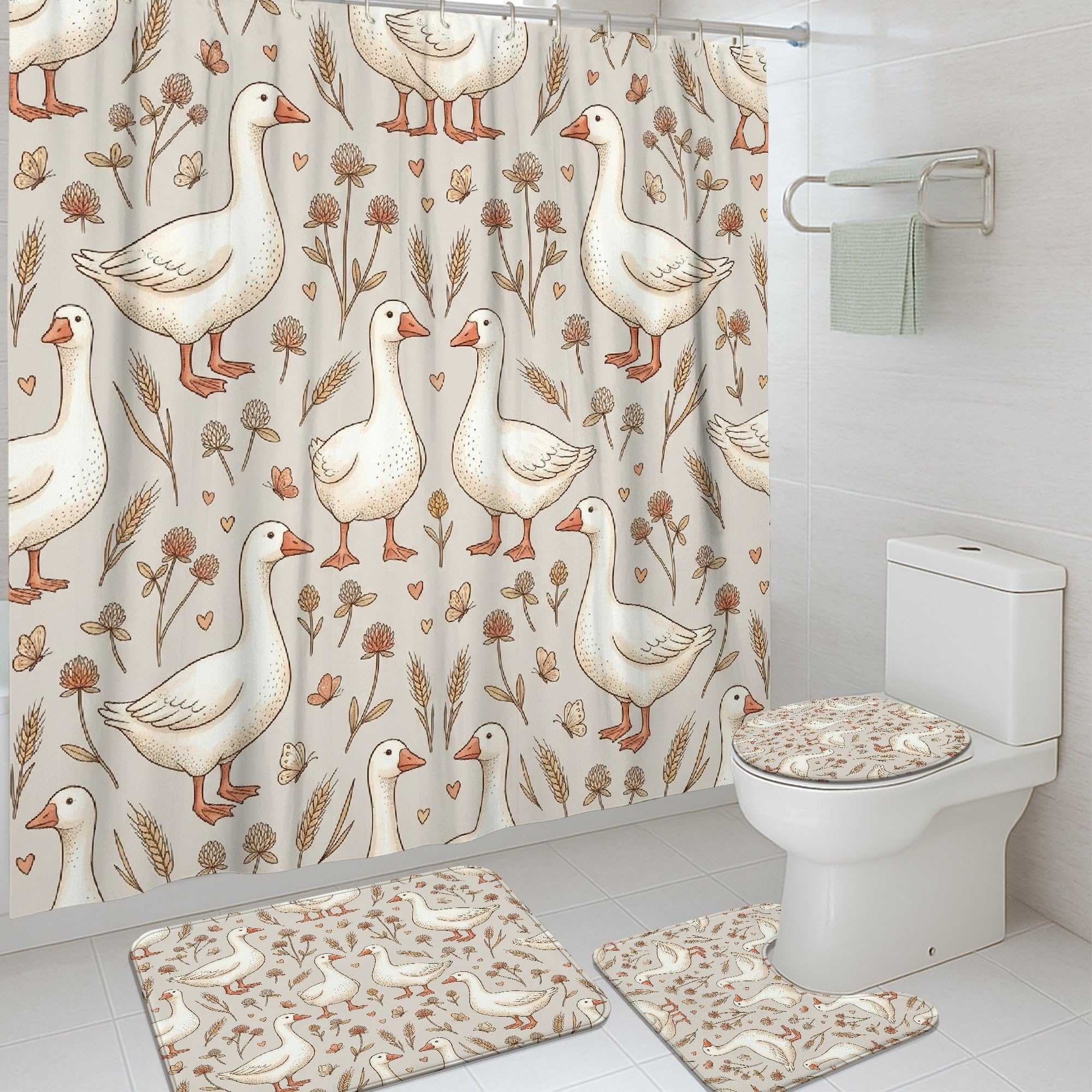Rideaux de douche imperméable 183x183 cm et tapis de bain fleurs d'automne