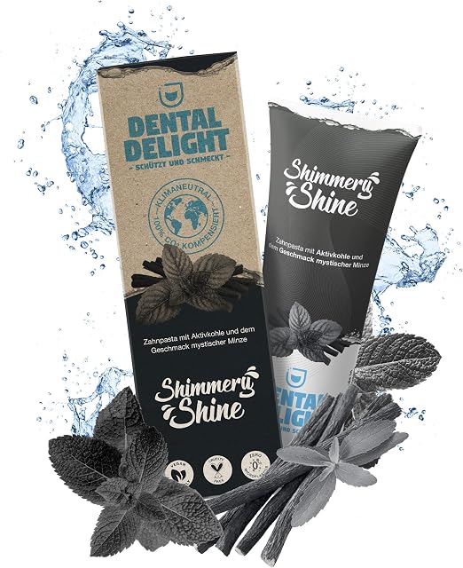 DENTAL DELIGHT Shimmery Shine | pasta do zębów z węglem aktywnym o smaku miętowym | wegańska neutralna dla klimatu, bez mikroplastiku