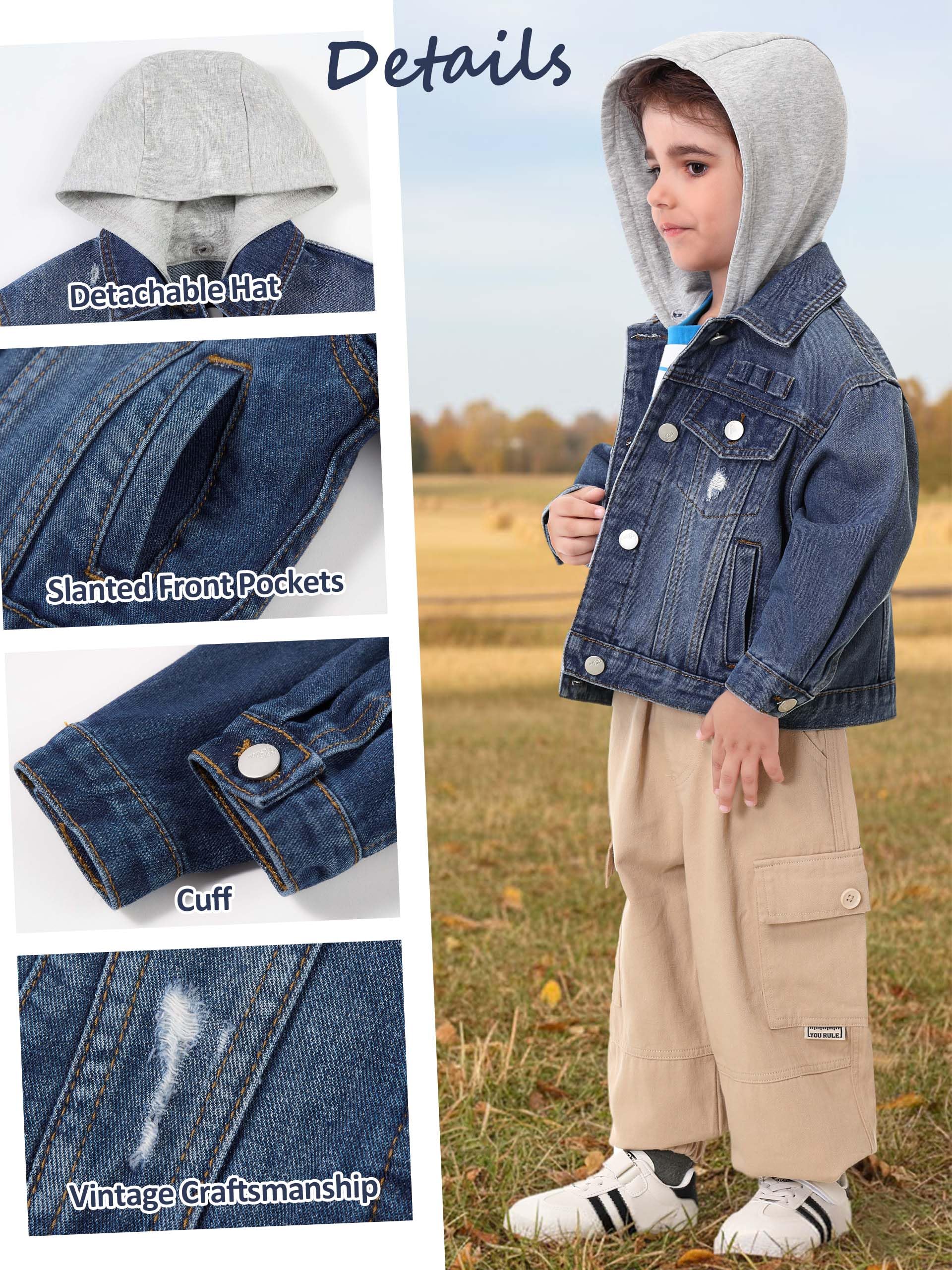 Volunboy Chaqueta Vaquera Niños Desmontable Capucha, Azul Mezclilla Jacket Abrigo 2-8 Años