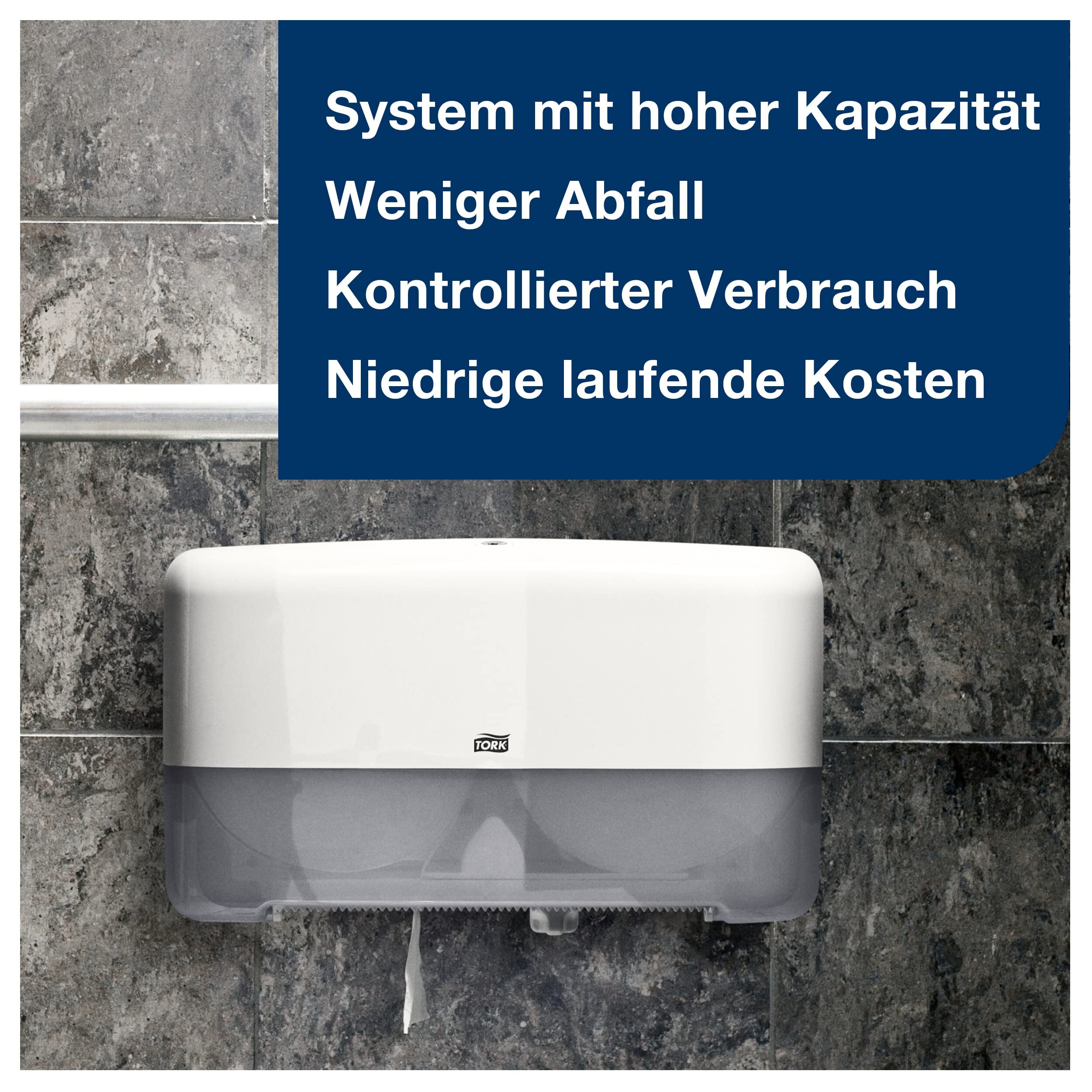 Tork 555500 Doppelrollenspender für Mini Jumbo Toilettenpapier T2 in Weiß / Hygienischer Toilettenpapierspender im Elevation Design / Hohe Kapazität