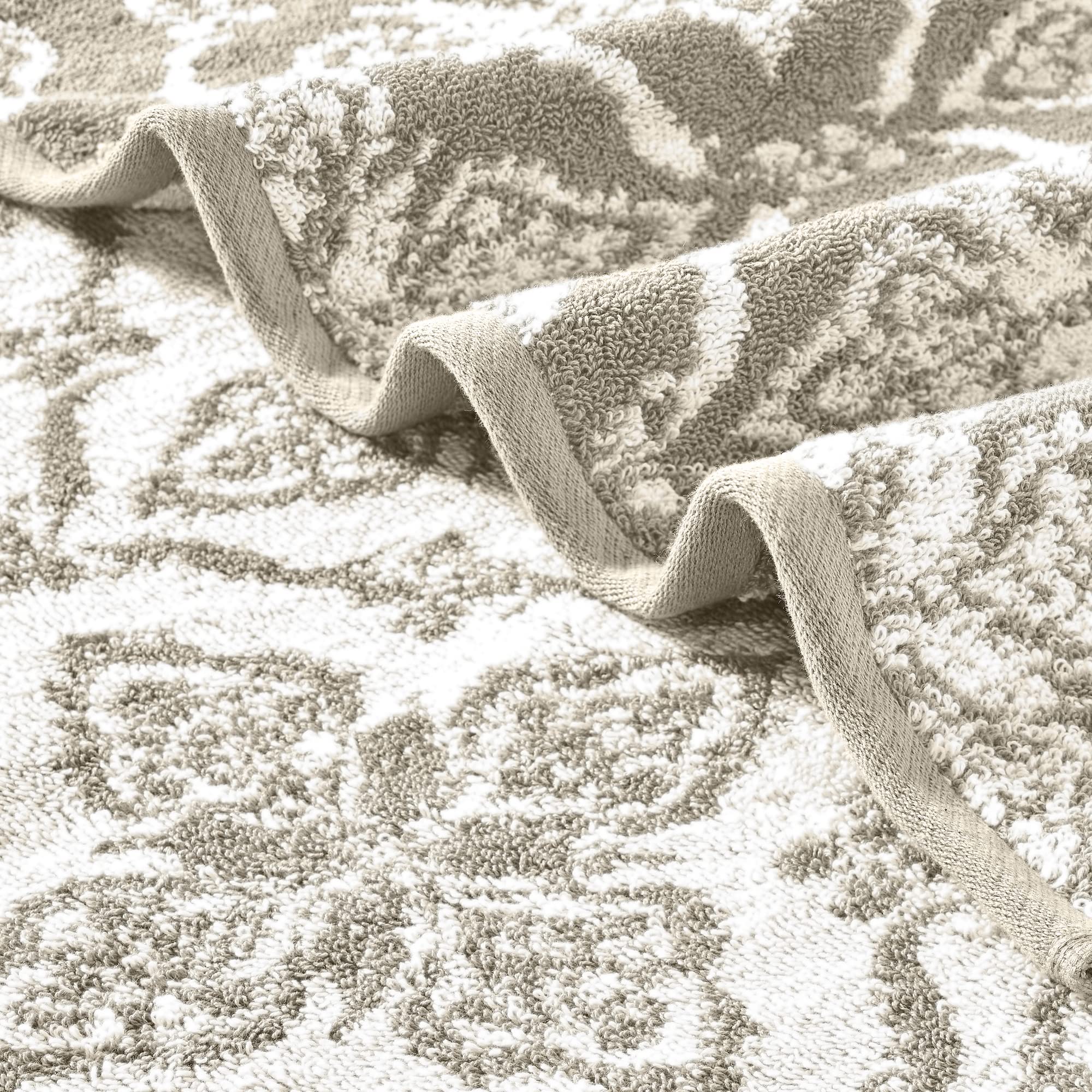 Modern Threads Amaris Wende-Handtuchset aus garngefärbtem Jacquard, 6-teilig, Badetücher, Handtücher und Waschlappen, sehr saugfähig und schnell trocknend, 100% gekämmte Baumwolle, Khaki