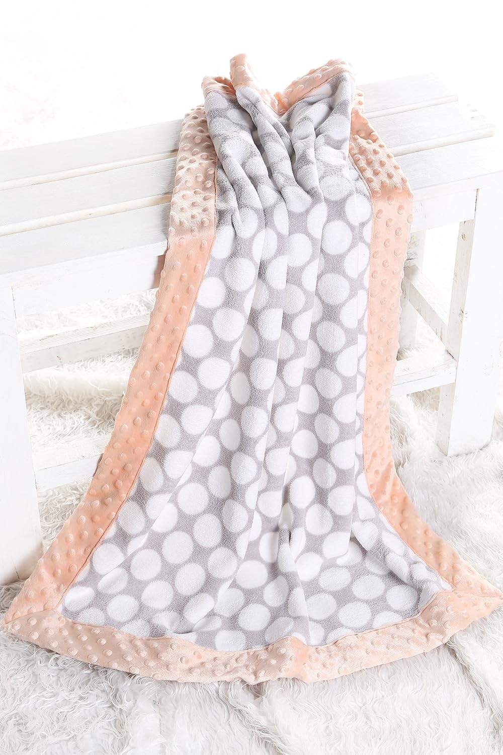 Bacati Grey Ikat Dots with Border Plush Blanket, Grey/Coral, 30" x 40"