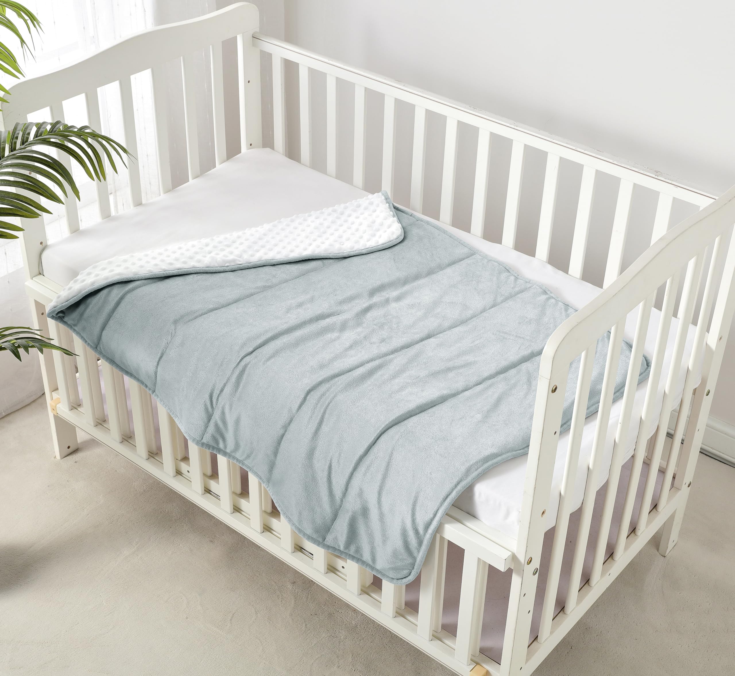 CREVENT Minky Baby Quilt Blanket for Girls Boys, Soft Plush Receiving Blanket for Newborns - 30x40 Inches (Grey + White)
