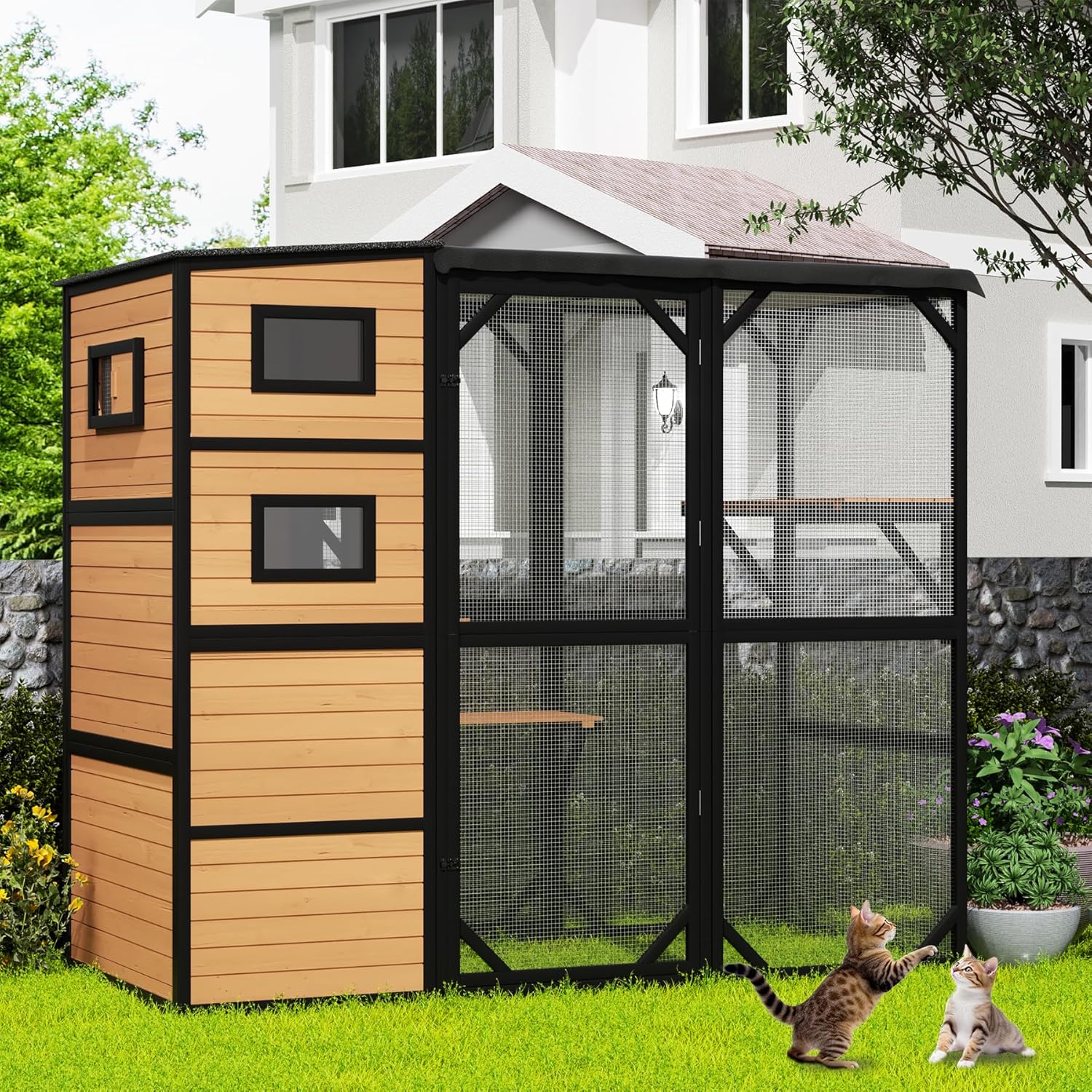 70" H Large Cat Enclosure, Outdoor 4-Tier Cat House for Multiple Cats, with Weatherproof Roof & Removable Waterproof Fabric, All-Weather Use,Orange