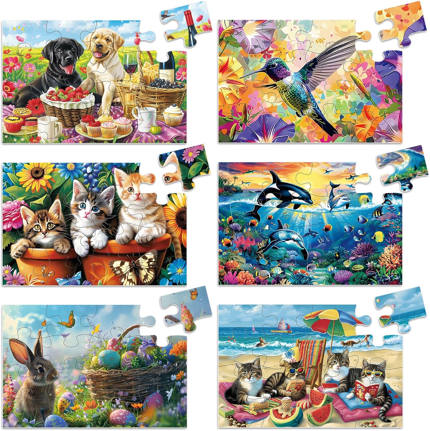 6 Pack 16 Piece Dementia Puzzles for Elderly Large Piece Puzzles Alzheimers Dementia Products and Activities for Seniors Puzzles Easy Cognitive Games Gift for Seniors Elderly Adults in Nursing Home