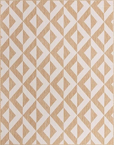 Vista 324 de Unique Loom Unique Loom Outdoor Collection - Alfombra de área - Napa (3 pies 3 pies, redonda, amarillo y aguamarina/amarillo)