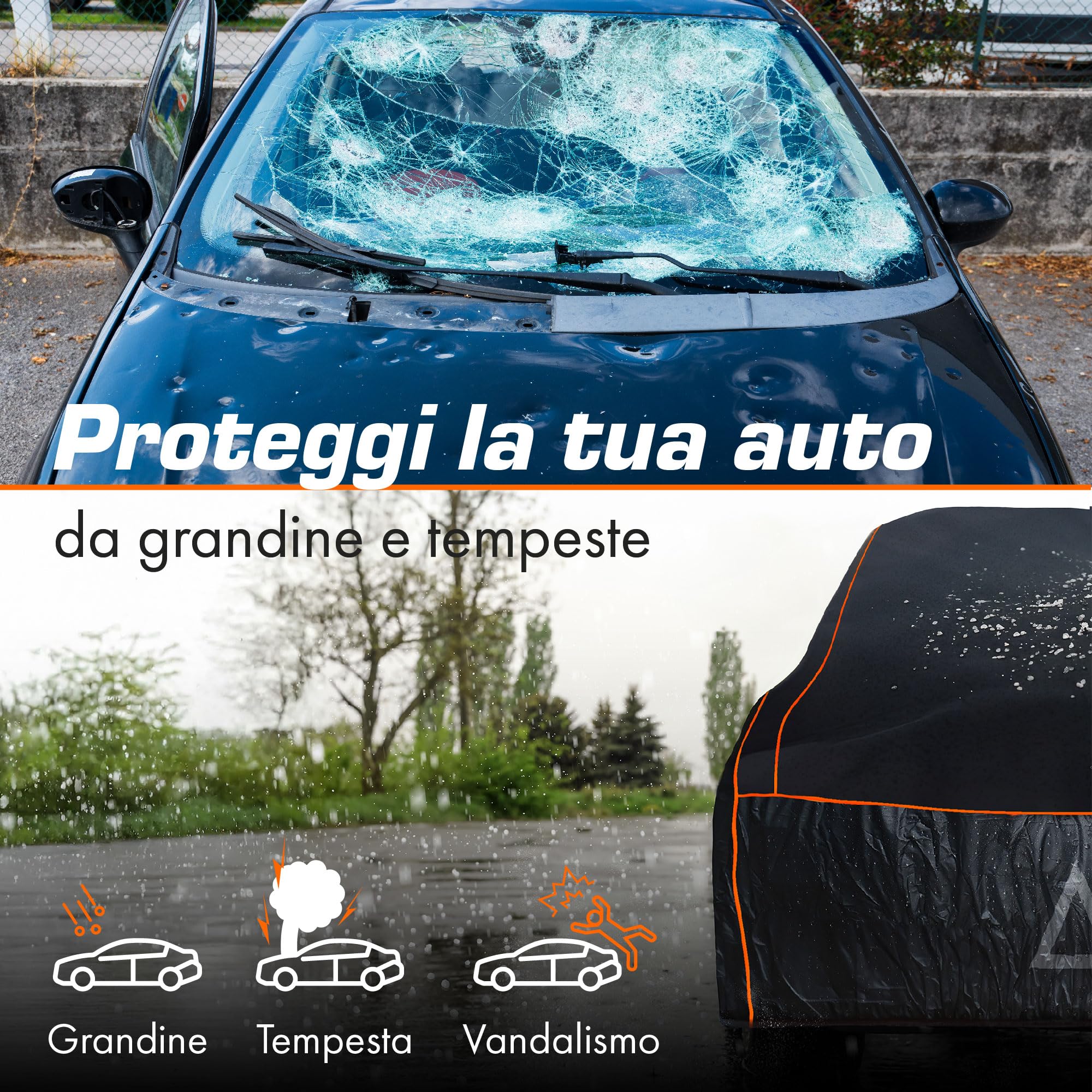Upgrade4cars Telo Copriauto Anti-Grandine Premium da Esterno Imbottito Version 2026 | Copertura Universale per Estivo e Invernale Suv - SL (480 × 195 × 150 cm)
