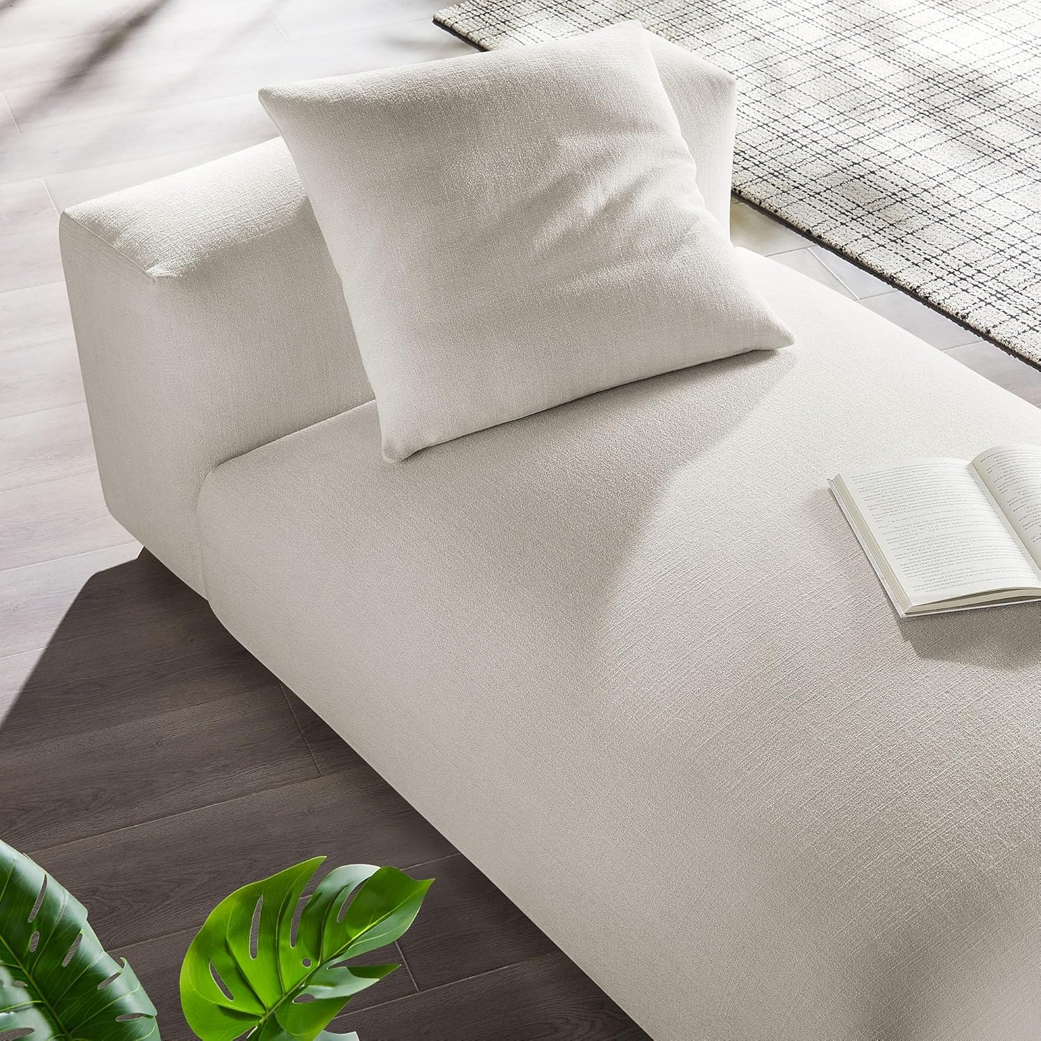 Modway Solace Modular Chaise Lounge Chair in Salt - Oversized Chaise Lounge Indoor with Fabric Upholstery and Pillow - Comfy Chaise Sofa - Modern Armless Chaise Couch for Living Room