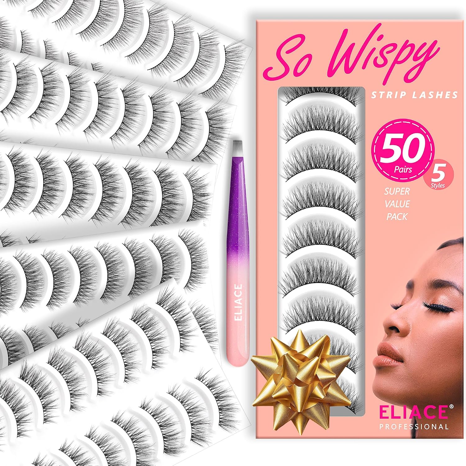 KUCKOW Fake Eyelashes, Colored Lashes Mink Eyelash With Color on End, 8 Pairs Fluffy Long Thick Colorful False Lash, 3d D Curl Salon Extensions Strip, Full Curly Eyelash Cat Fox Eye Lashes Pack