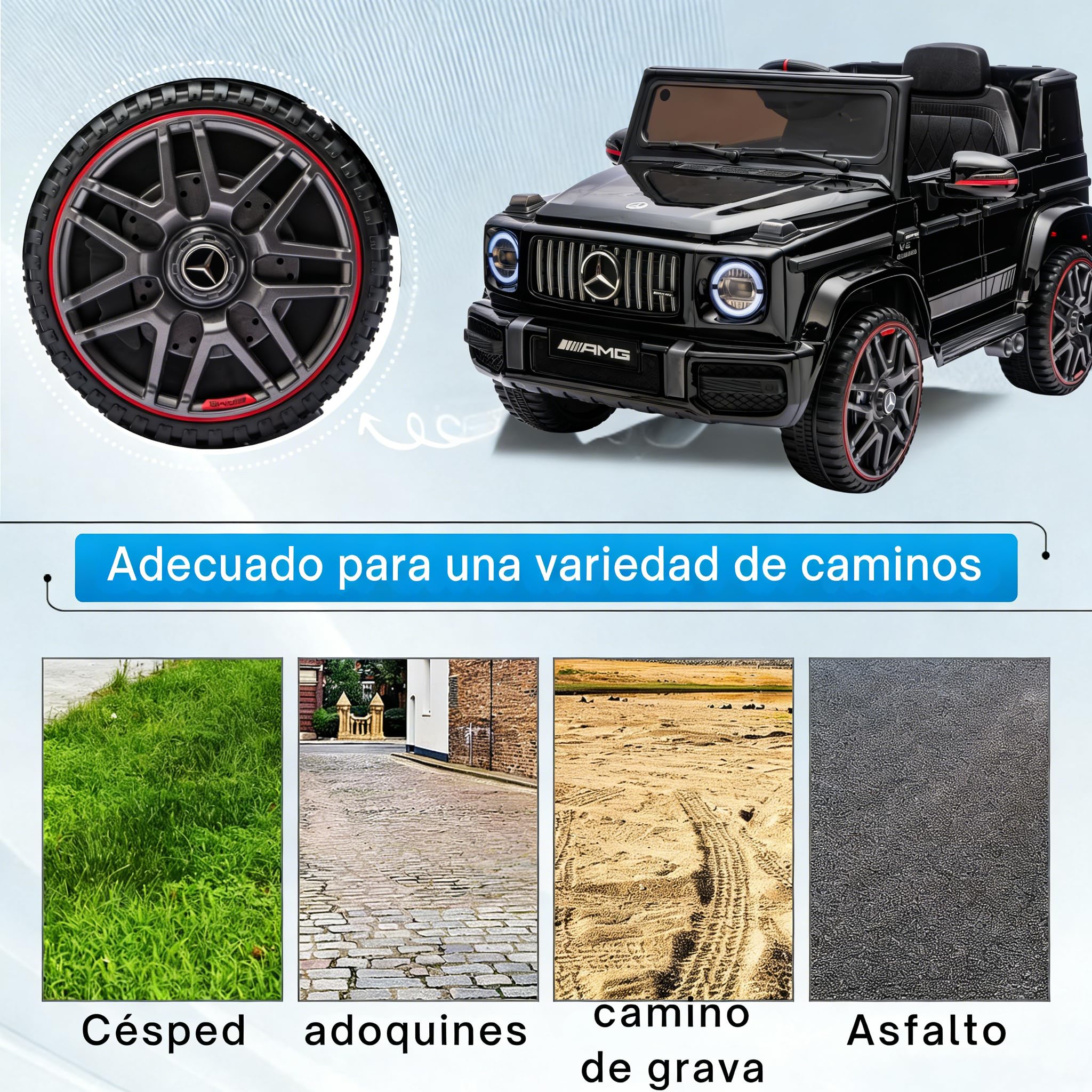 LALAHO Coche eléctrico infantil Mercedes AMG G63 12V 7Ah 2.4G Negro