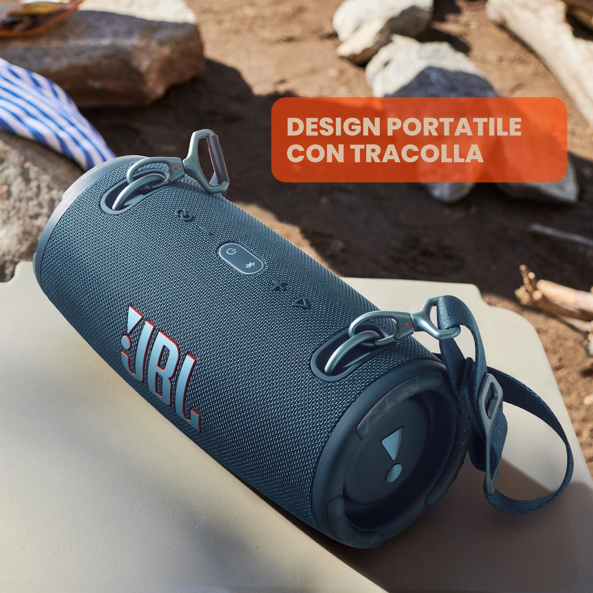 JBL Xtreme 3 - Altoparlante Bluetooth portatile, suono potente e bassi profondi, impermeabile IP67, 15 ore di riproduzione, powerbank, PartyBoost per accoppiamento multi-altoparlante (mimetico)