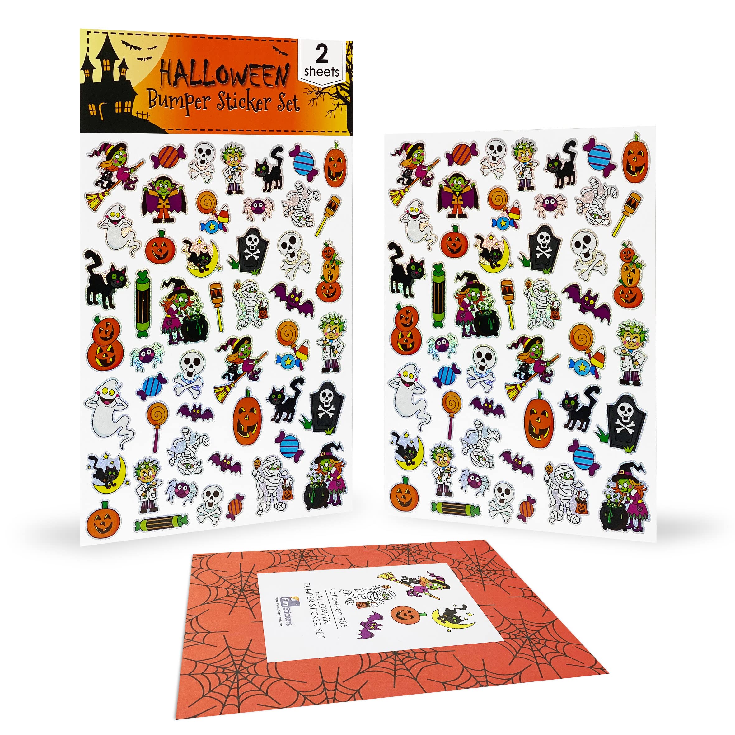 Fun Stickers Halloween Stickers For Children Kids Party Bag Fillers - Self Adhesive Spooky Craft Scrapbook Decorations For Halloween Party - Witch Candy Ghost Pumpkin Mummy Vampire Candy Holographic Stickers