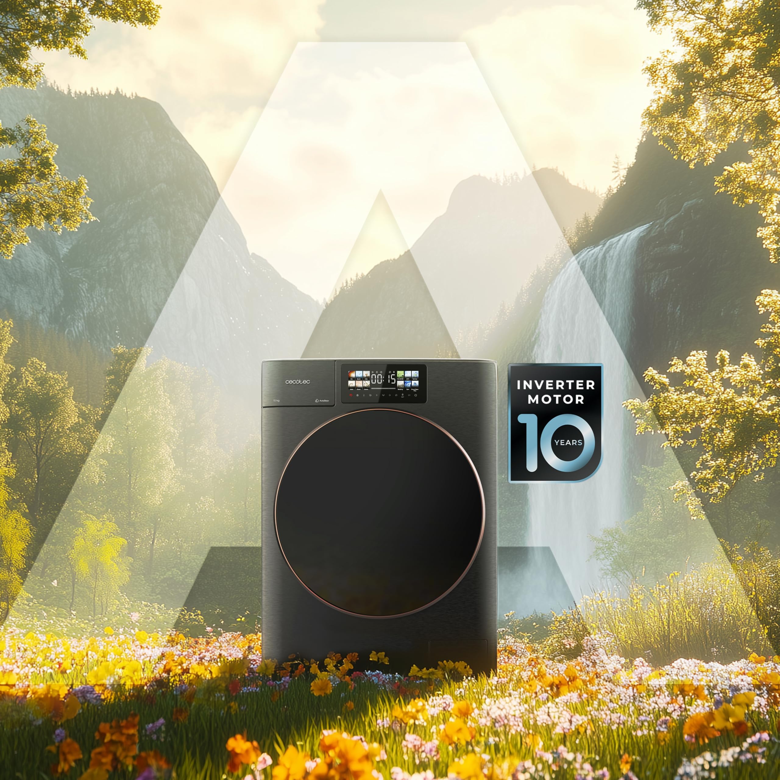 Cecotec Waschmaschine Bolero DressCode 12950 Autodose Direct Drive 3D Steel | Energieklasse A, Direct Drive Motor, 1400 rpm, 13 Programme, 9,2-Zoll-Touchscreen, SteamMax, Sanitize und XXL-Tür