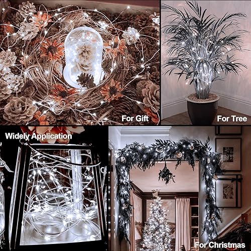 Miniatura 7 de Paquete de 2 luces de hadas de Navidad que funcionan con pilas, 16.4 pies, 50 LED de alambre de cobre plateado, luces parpadeantes con 2 modos de