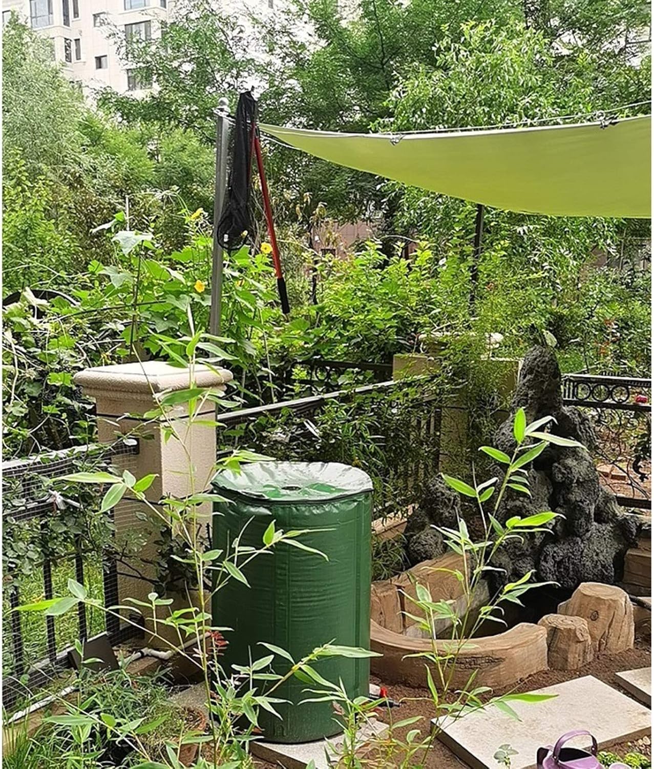 Gardening Watering Equipment,Foldable Rain Barrel,PVC Coated Cloth Cylinder Large Diameter Easy to Store with Zipper Lid,Filter Mesh,Abs Outlet Valve,Green,250L/60 * 88Cm (Green 200L/60 * 70Cm)