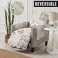 Vista 3 de Great Bay Home Funda reversible de patchwork para silla reclinable - Protector de muebles lavable con correas elásticas - Funda para sofá
