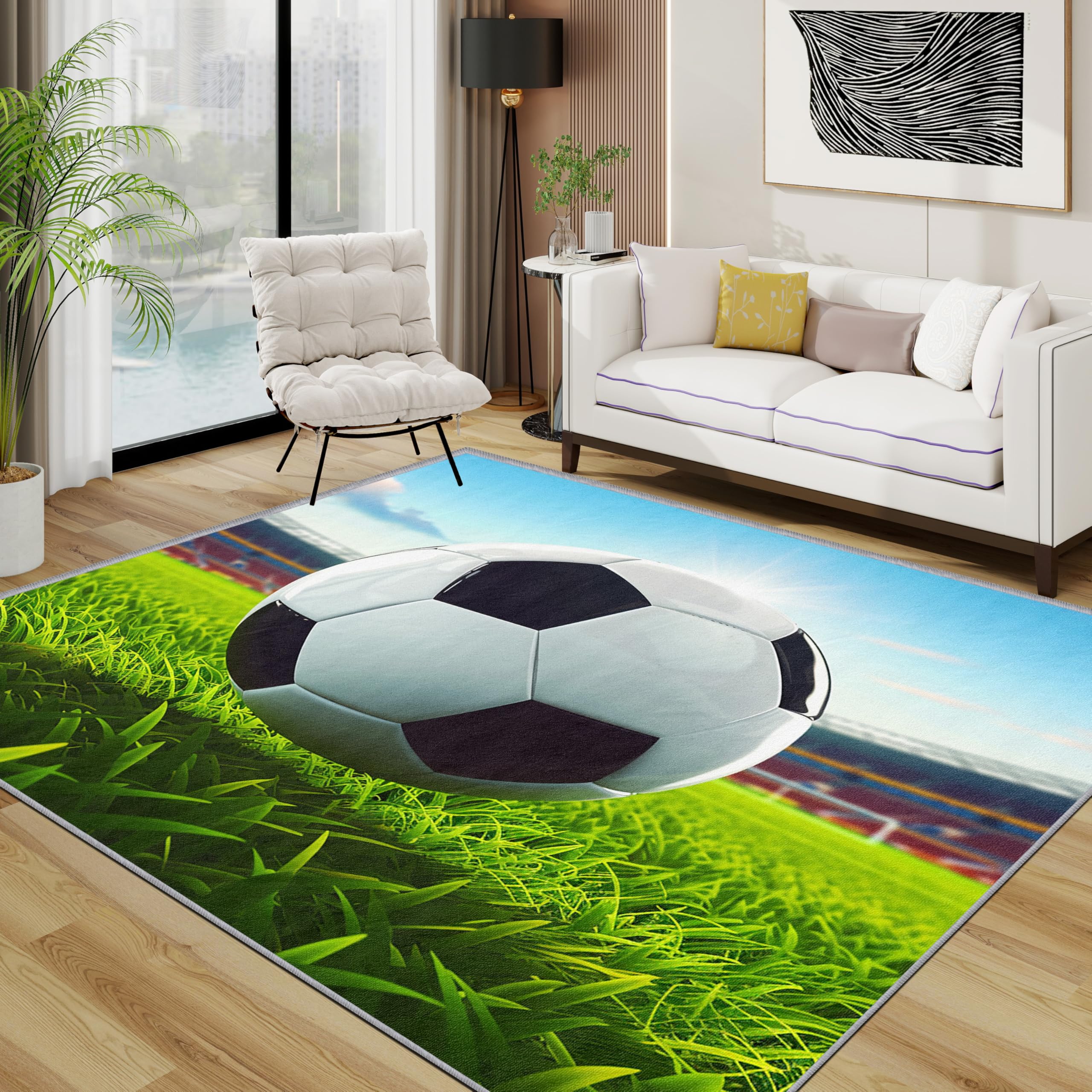 Football Rug - Soccer Sport Field Small Rugs for Bedroom 50x80, Stadium teenager boys Floor Mat Soft Washable Non Slip Indoor Mats, Football Home Decor