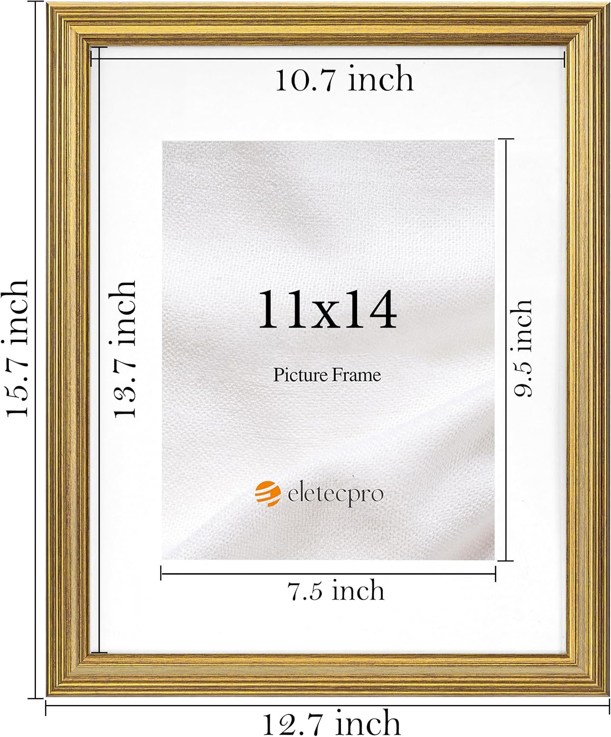 eletecpro 11x14 Gold Picture Frames Set of 4, Vintage Photo Frames with Clear Acrylic Cover, Gallery Wall Art Display 8x10 Photo with Mat or 11x14 without Mat for Tabletop or Wall Mount, Home Decor