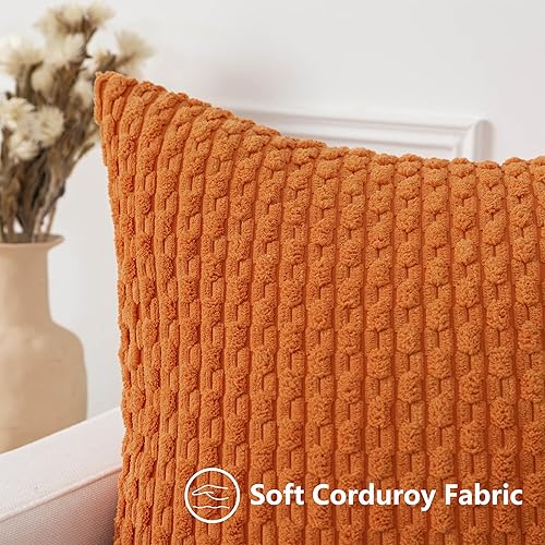 Miniatura 2 de UGASA - Funda de almohada decorativa de pana suave para otoño, 24 x 24 pulgadas, estilo bohemio, a rayas, decoración moderna para el hogar, sofá,