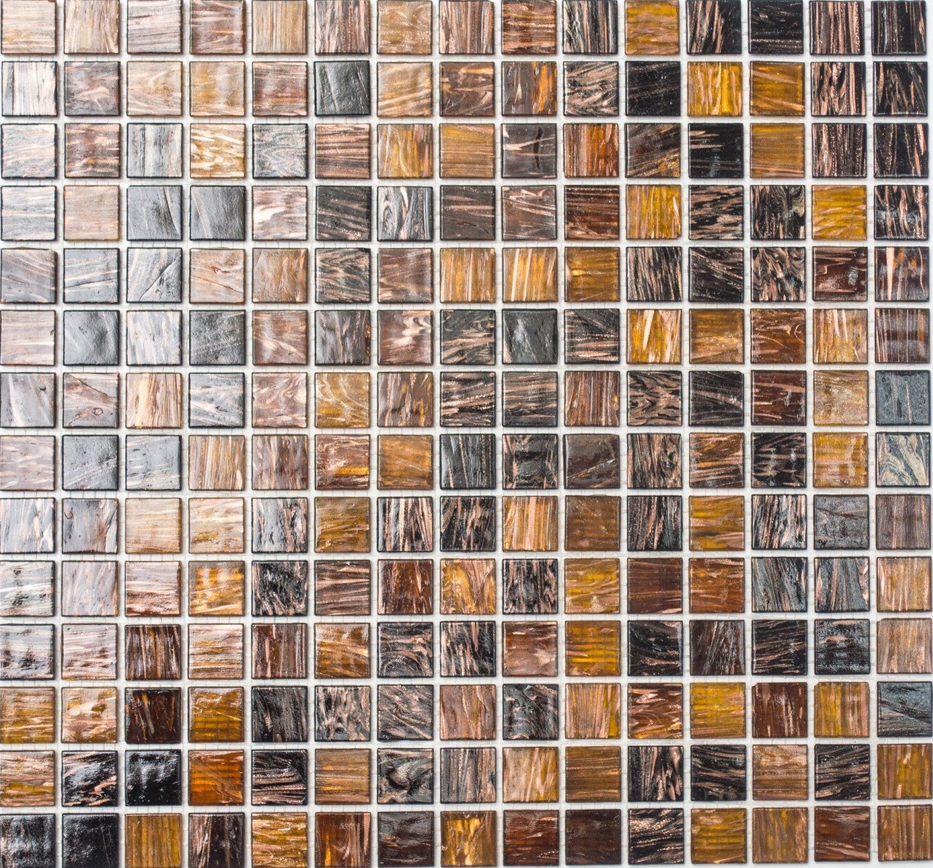 Mosaico quadrato mix Goldstar marrone vetro cangiante effetto stile italiano specchio piastrellato pietra mosaico formato: 20 x 20 x 4 mm, dimensioni tappetini: 327 x 305 mm, 10 tappetini