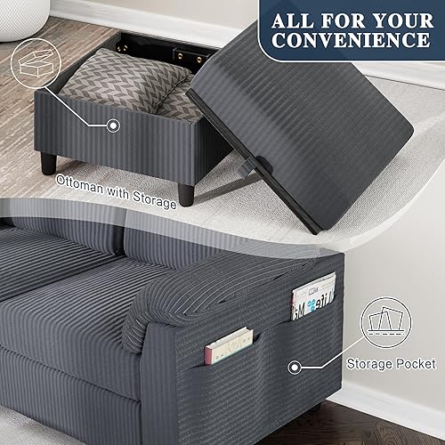 Miniatura 3 de Meilocar Sofás seccionales para sala de estar, sofá en forma de L con bolsillo lateral de almacenamiento, cómodos sofás de 3 asientos para