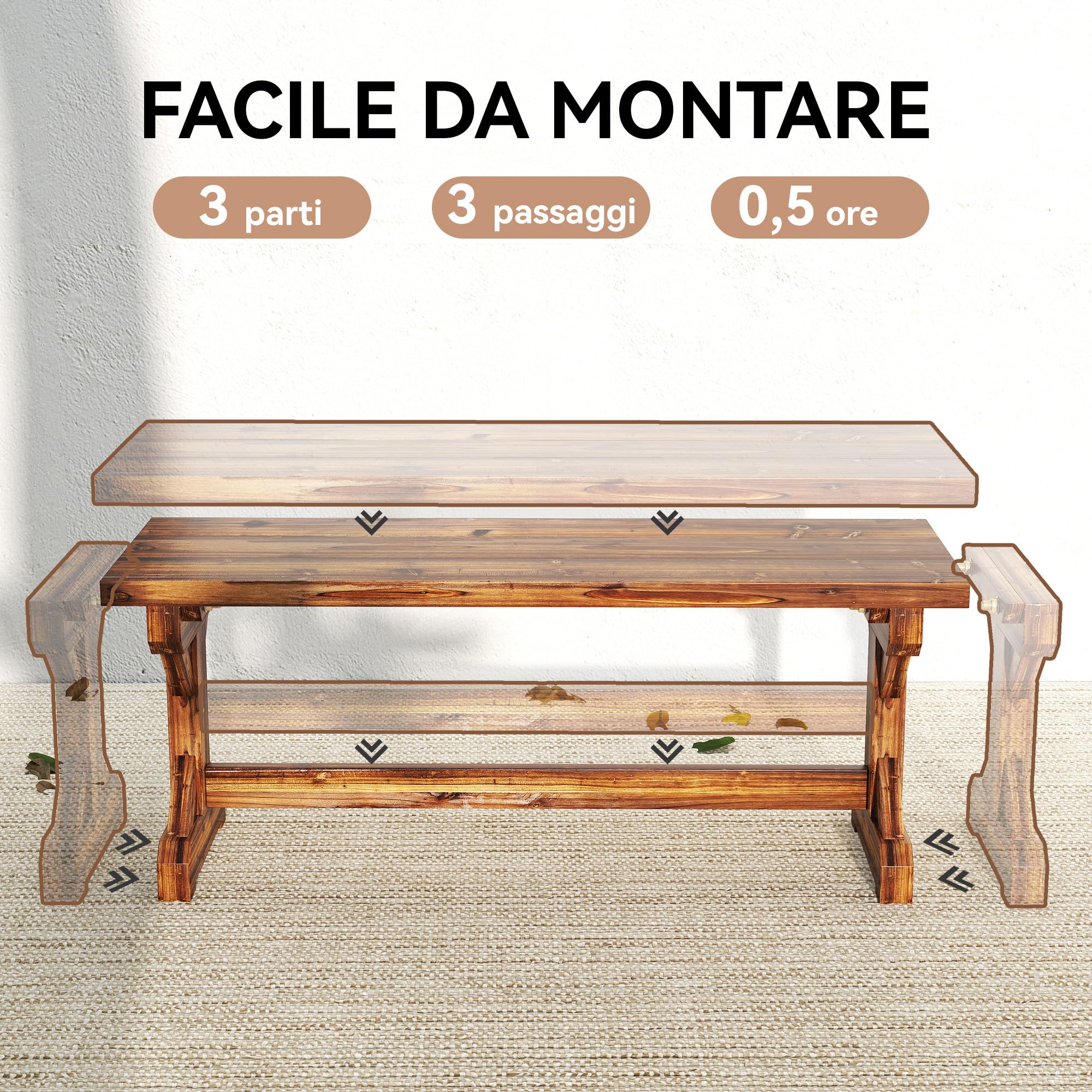 Outsunny Panca da Giardino 2 Posti Legno 114L x 40P x 46A cm Carbonizzata | Legno di Abete, Base a X, Panchina da Esterno Stile Rustico Senza Schienale, per Patio, Portico, Balcone