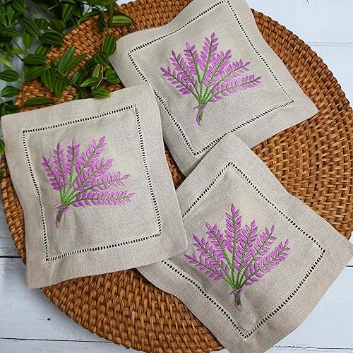 Bolsas bordadas a mano de lavanda, juego de 3 bolsas bordadas de lino natural bordado, sobres de lavanda para cajones y armarios, lavanda seca disponible en Yaxa El Salvador