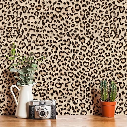 Miniatura 4 de HueBurst Papel tapiz autoadhesivo de leopardo para despegar y pegar, papel de contacto de leopardo, papel tapiz marrón extraíble, impermeable, papel