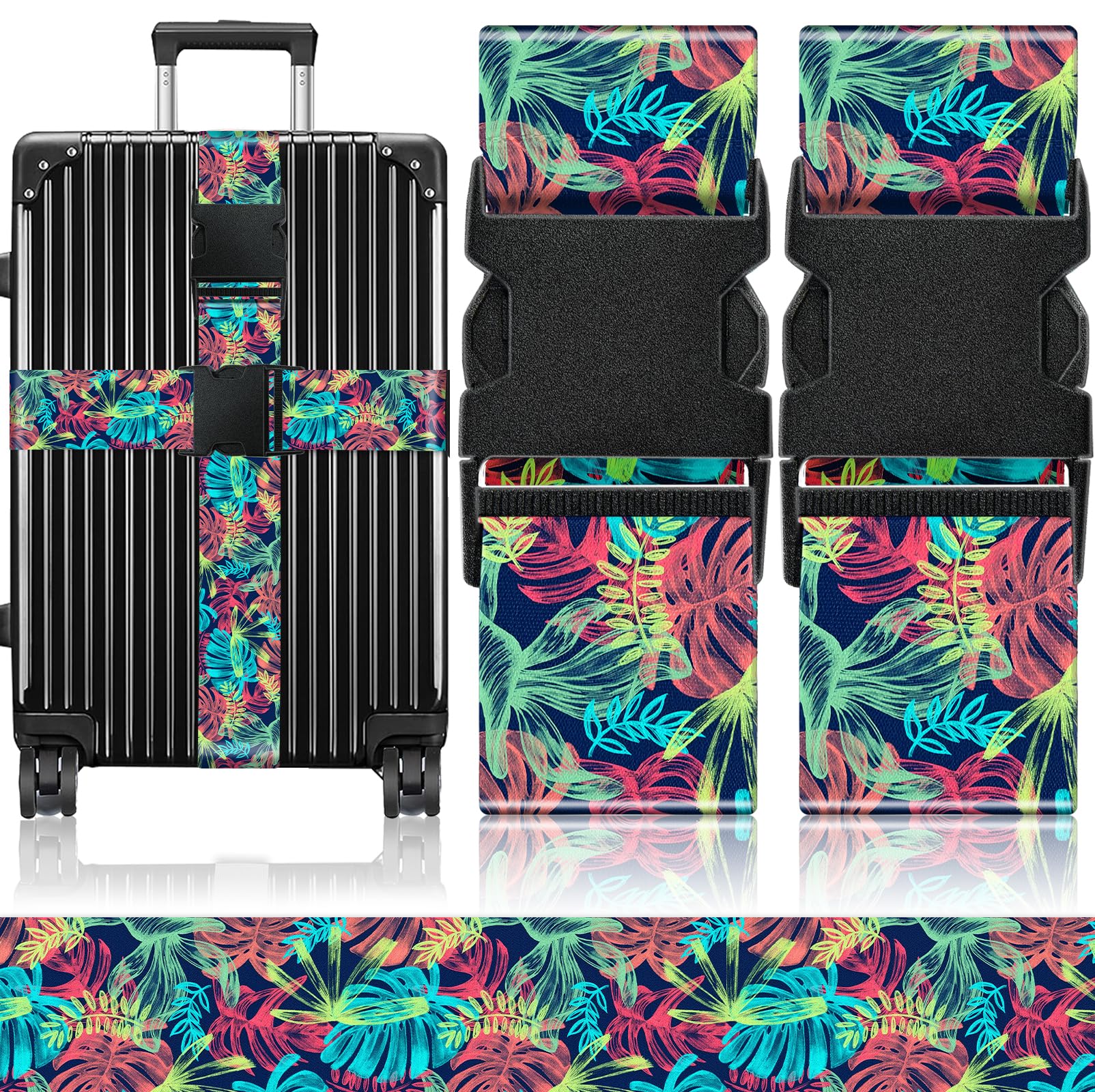 Slohif Luggage Straps for Suitcases Travel Belt Accessories Luggage Connector Identifiers 2 Pack Over Handle with Buckle Unique Nylon Adjustable Strap